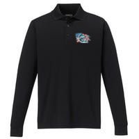 Fishing Marlin Swordfish Fish 4th Of July American Flag Usa Performance Long Sleeve Polo