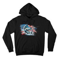 Fishing Marlin Swordfish Fish 4th Of July American Flag Usa Hoodie