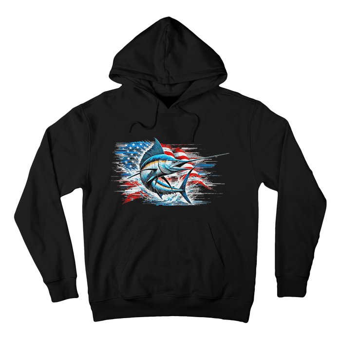 Fishing Marlin Swordfish Fish 4th Of July American Flag Usa Hoodie