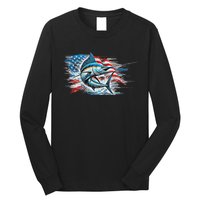 Fishing Marlin Swordfish Fish 4th Of July American Flag Usa Long Sleeve Shirt