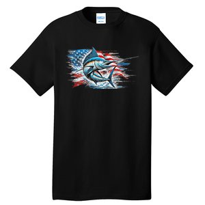 Fishing Marlin Swordfish Fish 4th Of July American Flag Usa Tall T-Shirt