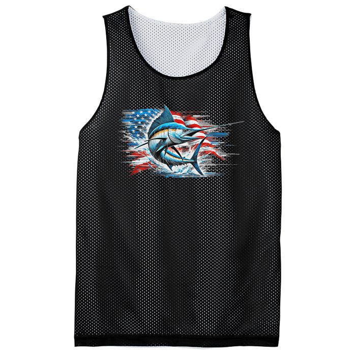 Fishing Marlin Swordfish Fish 4th Of July American Flag Usa Mesh Reversible Basketball Jersey Tank