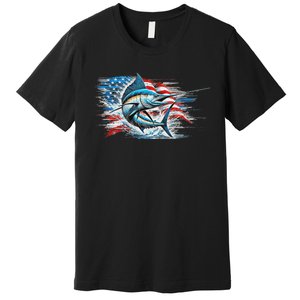 Fishing Marlin Swordfish Fish 4th Of July American Flag Usa Premium T-Shirt