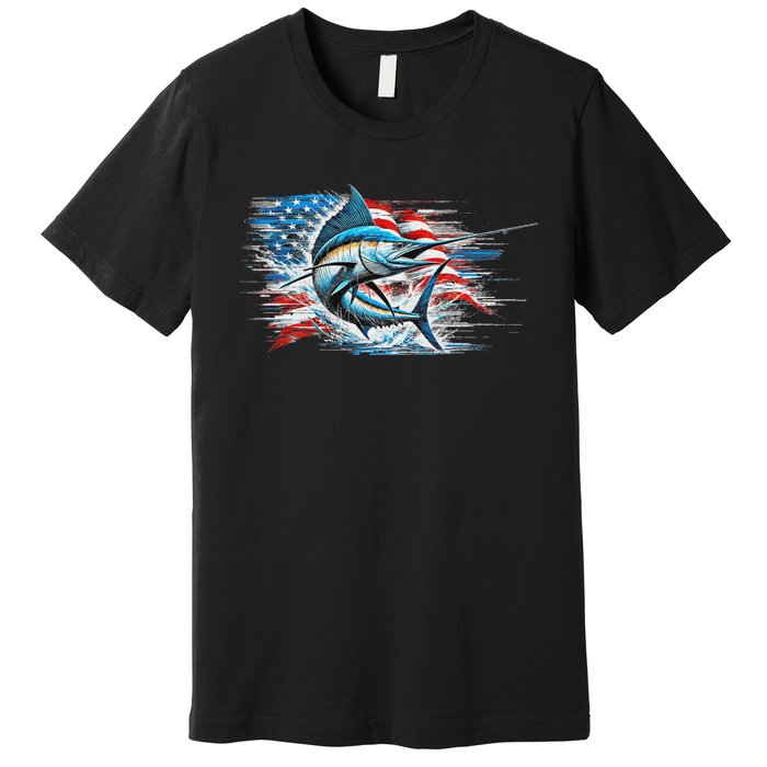 Fishing Marlin Swordfish Fish 4th Of July American Flag Usa Premium T-Shirt