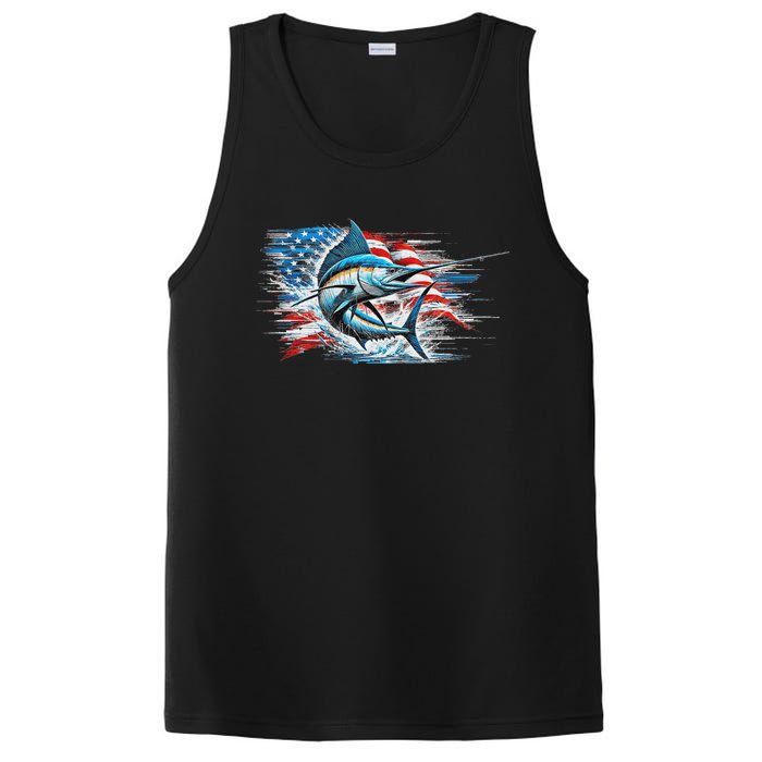 Fishing Marlin Swordfish Fish 4th Of July American Flag Usa PosiCharge Competitor Tank