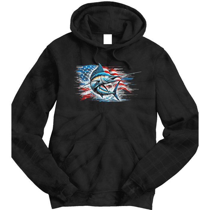 Fishing Marlin Swordfish Fish 4th Of July American Flag Usa Tie Dye Hoodie