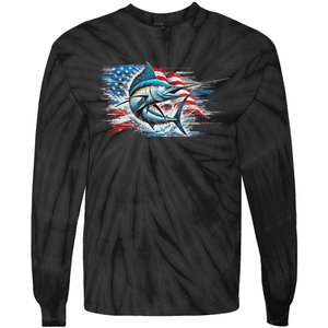 Fishing Marlin Swordfish Fish 4th Of July American Flag Usa Tie-Dye Long Sleeve Shirt