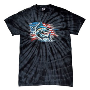 Fishing Marlin Swordfish Fish 4th Of July American Flag Usa Tie-Dye T-Shirt