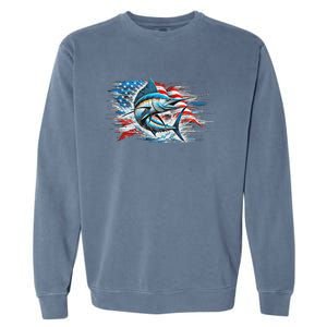 Fishing Marlin Swordfish Fish 4th Of July American Flag Usa Garment-Dyed Sweatshirt