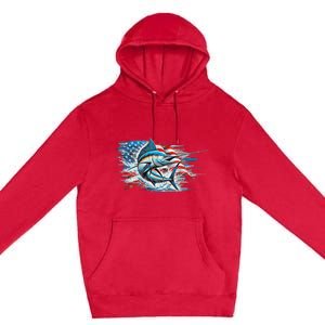 Fishing Marlin Swordfish Fish 4th Of July American Flag Usa Premium Pullover Hoodie