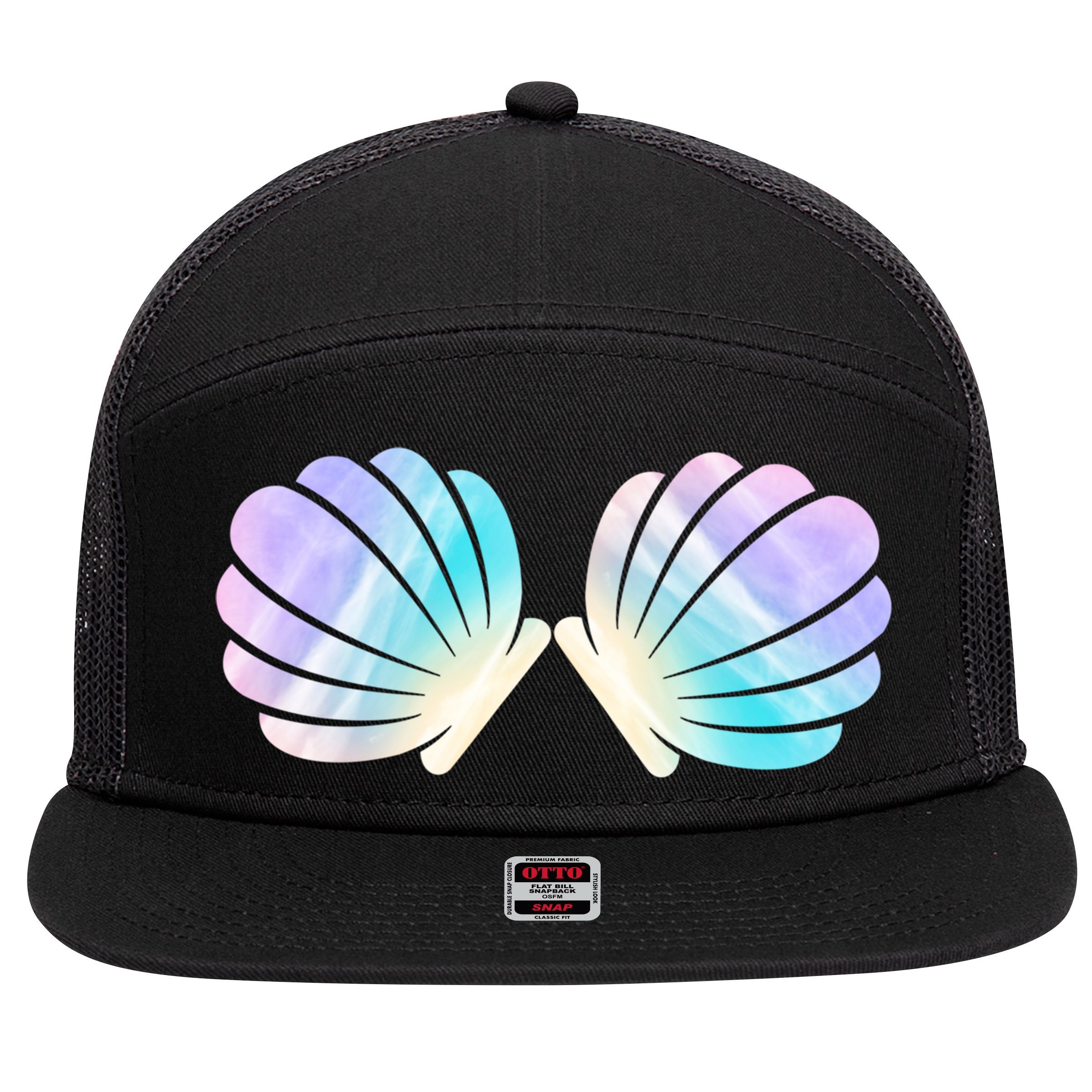 Funny Mermaid Shell Costume Gift 7 Panel Mesh Trucker Snapback Hat