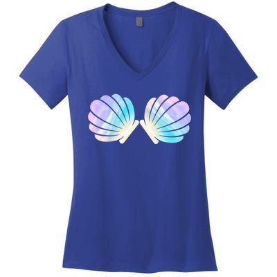 Funny Mermaid Shell Costume Gift Women's V-Neck T-Shirt