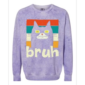 Funny Meme Saying Bruh With Cat Greetings Teens Colorblast Crewneck Sweatshirt