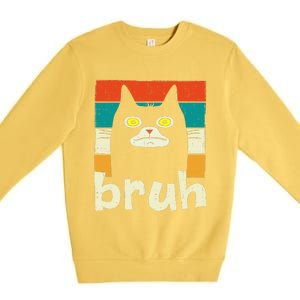 Funny Meme Saying Bruh With Cat Greetings Teens Premium Crewneck Sweatshirt