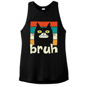 Funny Meme Saying Bruh With Cat Greetings Teens Ladies PosiCharge Tri-Blend Wicking Tank