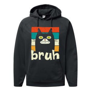 Funny Meme Saying Bruh With Cat Greetings Teens Performance Fleece Hoodie