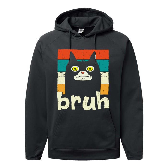 Funny Meme Saying Bruh With Cat Greetings Teens Performance Fleece Hoodie