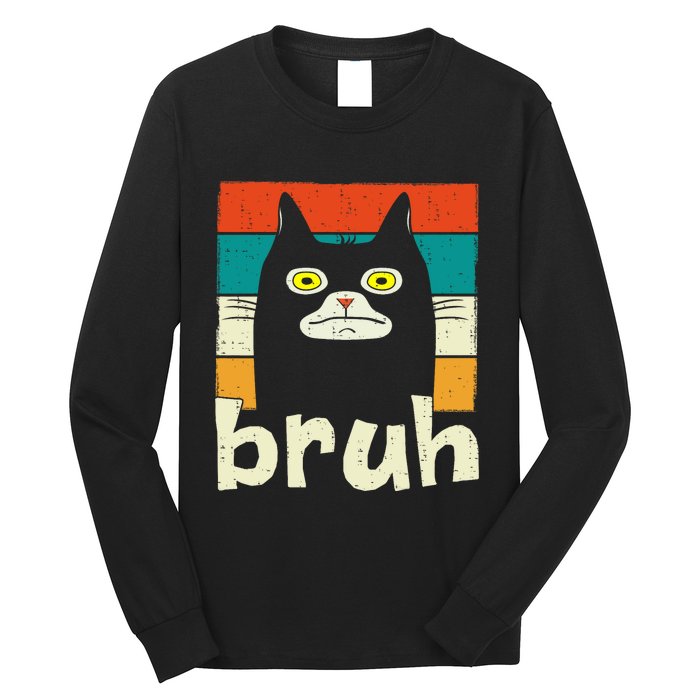 Funny Meme Saying Bruh With Cat Greetings Teens Long Sleeve Shirt