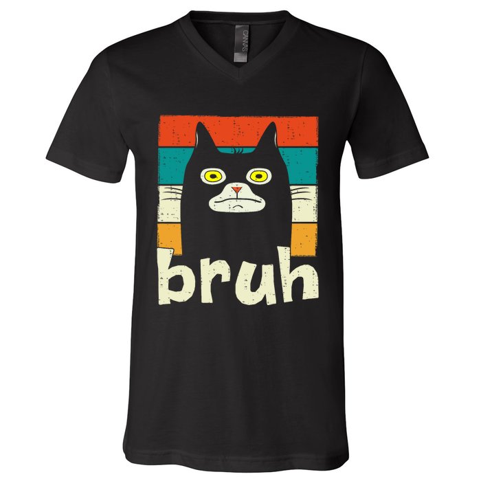 Funny Meme Saying Bruh With Cat Greetings Teens V-Neck T-Shirt