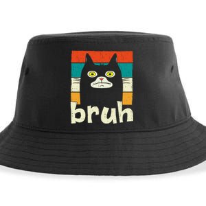 Funny Meme Saying Bruh With Cat Greetings Teens Sustainable Bucket Hat