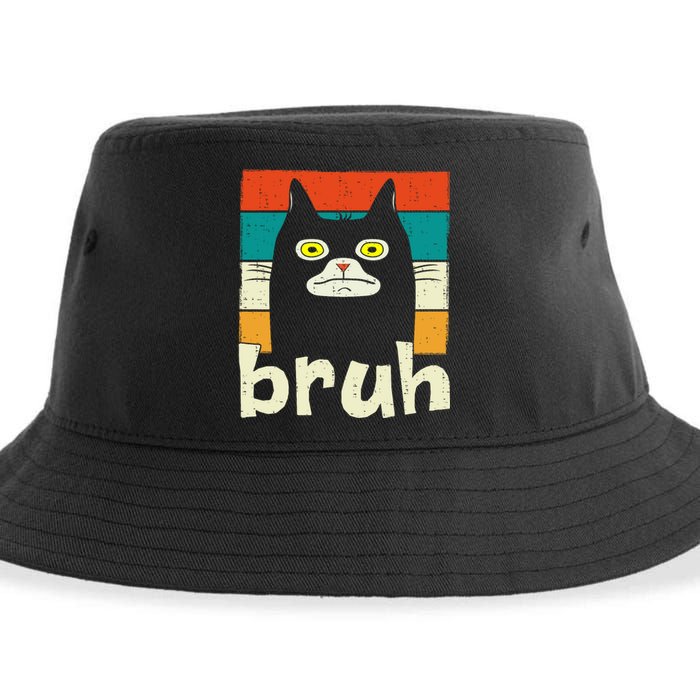 Funny Meme Saying Bruh With Cat Greetings Teens Sustainable Bucket Hat