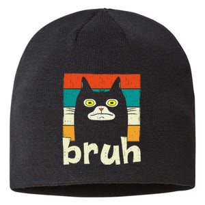 Funny Meme Saying Bruh With Cat Greetings Teens Sustainable Beanie