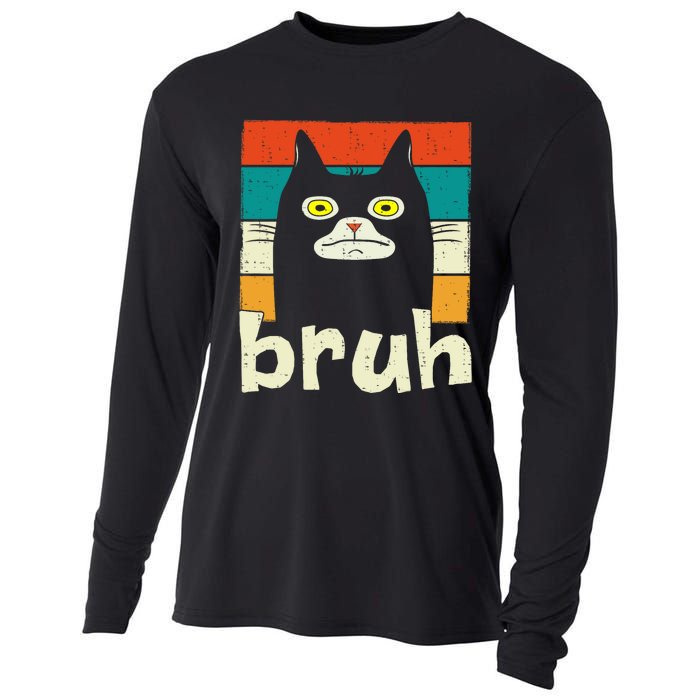 Funny Meme Saying Bruh With Cat Greetings Teens Cooling Performance Long Sleeve Crew