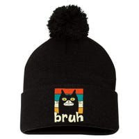 Funny Meme Saying Bruh With Cat Greetings Teens Pom Pom 12in Knit Beanie