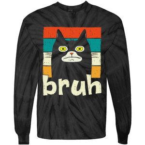 Funny Meme Saying Bruh With Cat Greetings Teens Tie-Dye Long Sleeve Shirt