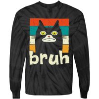 Funny Meme Saying Bruh With Cat Greetings Teens Tie-Dye Long Sleeve Shirt