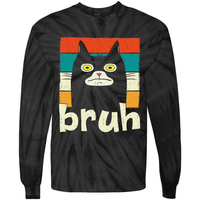 Funny Meme Saying Bruh With Cat Greetings Teens Tie-Dye Long Sleeve Shirt