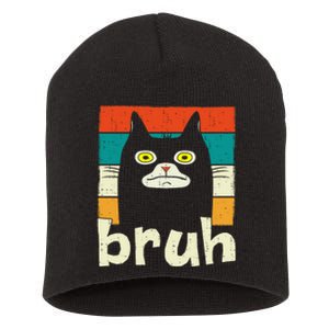 Funny Meme Saying Bruh With Cat Greetings Teens Short Acrylic Beanie