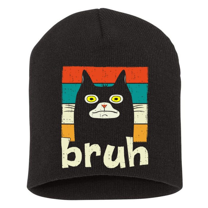 Funny Meme Saying Bruh With Cat Greetings Teens Short Acrylic Beanie