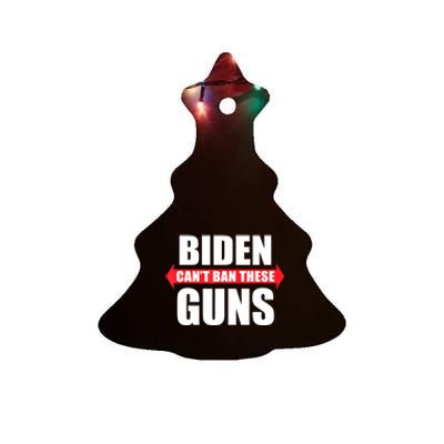 Funny Muscle Shirt Biden Can't Ban These Guns Anti Biden Ceramic Tree Ornament