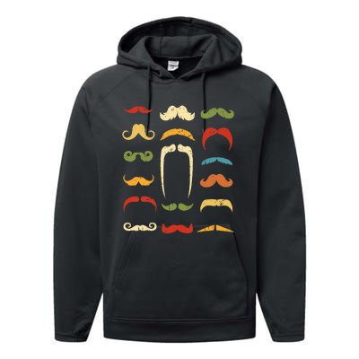 Funny Mustache Styles Retro Hipster Mustache Performance Fleece Hoodie