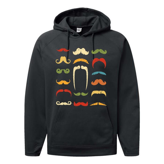 Funny Mustache Styles Retro Hipster Mustache Performance Fleece Hoodie