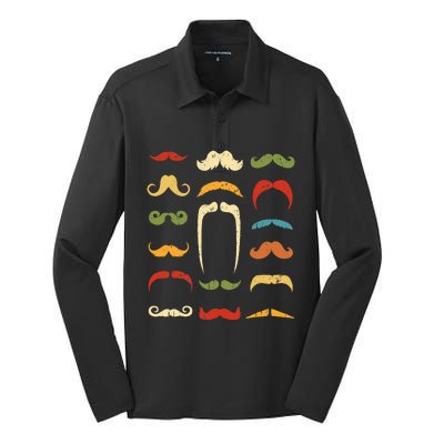 Funny Mustache Styles Retro Hipster Mustache Silk Touch Performance Long Sleeve Polo