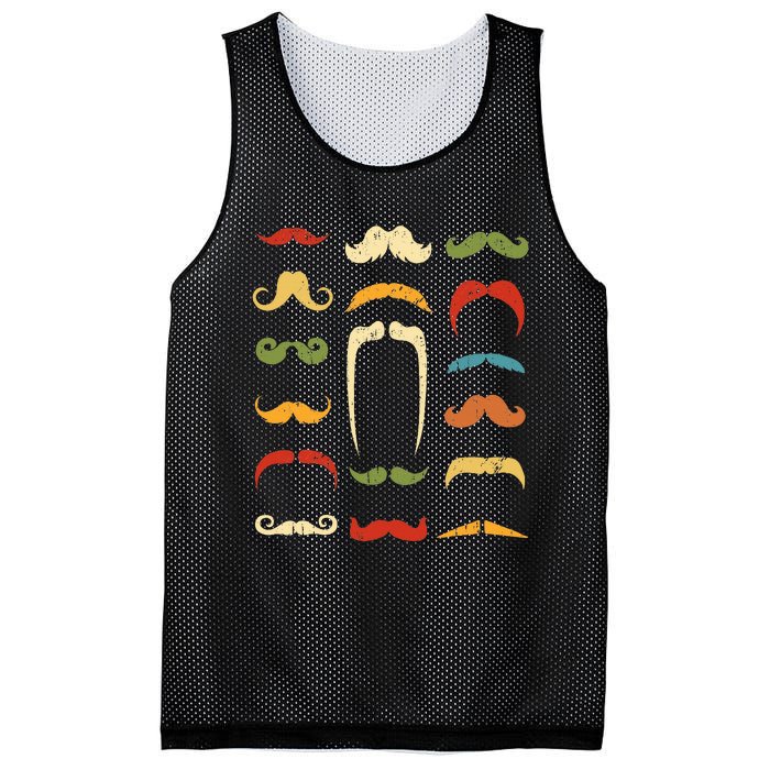 Funny Mustache Styles Retro Hipster Mustache Mesh Reversible Basketball Jersey Tank