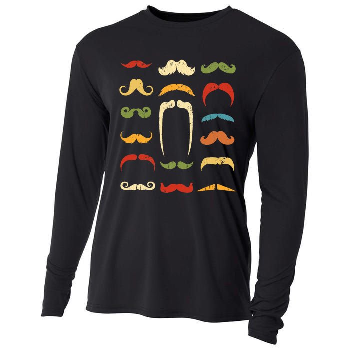 Funny Mustache Styles Retro Hipster Mustache Cooling Performance Long Sleeve Crew