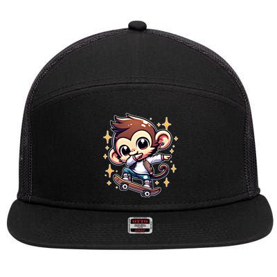 Funny Monkey Skateboarding Meaningful Gift 7 Panel Mesh Trucker Snapback Hat