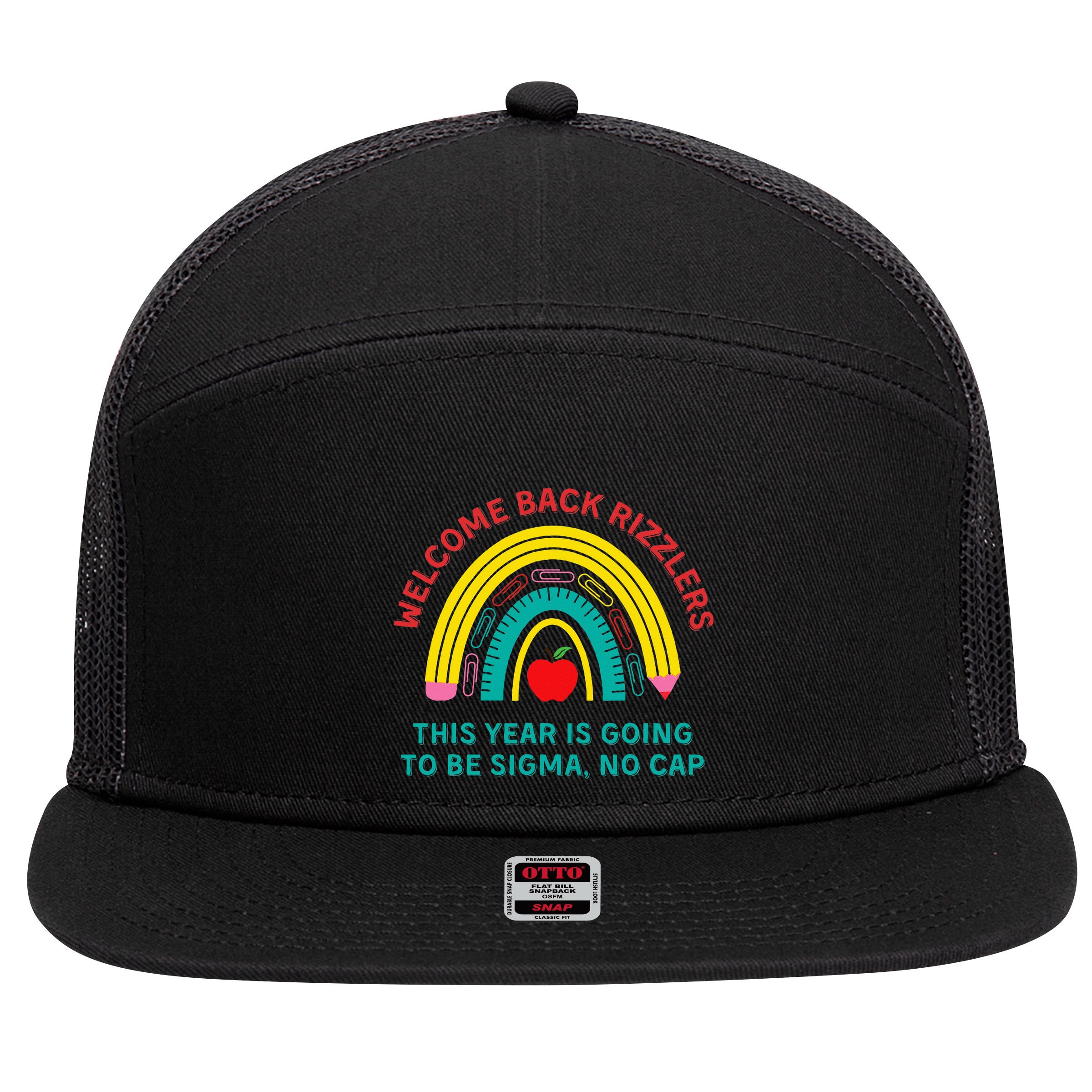 Funny Middle School Teacher Back To School Gen Alpha Slang 7 Panel Mesh Trucker Snapback Hat