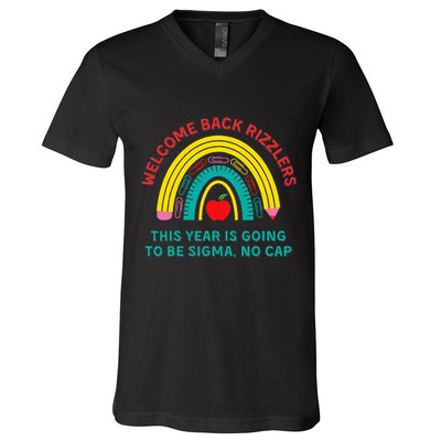 Funny Middle School Teacher Back To School Gen Alpha Slang V-Neck T-Shirt