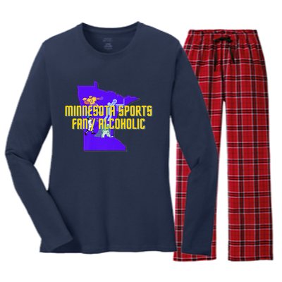 Funny Minnesota Sports Fan Alcoholic Fun Gift Idea Women's Long Sleeve Flannel Pajama Set 