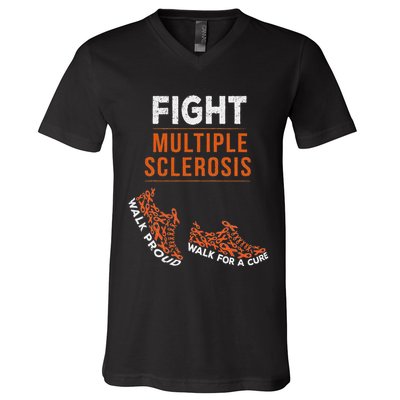 Fight Multiple Sclerosis Ms Awareness Warrior Ribbon V-Neck T-Shirt