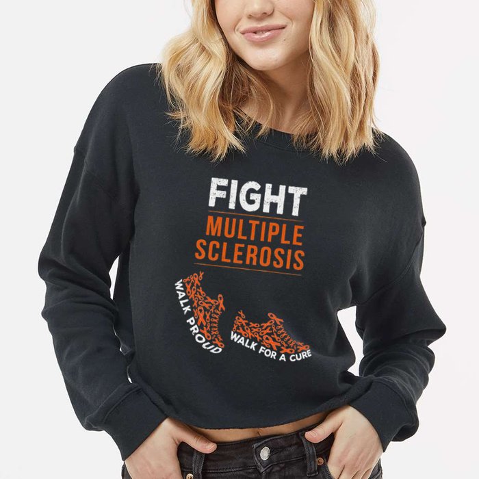 Fight Multiple Sclerosis Ms Awareness Warrior Ribbon Cropped Pullover Crew