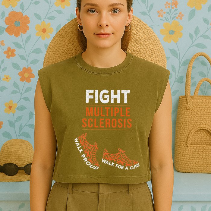 Fight Multiple Sclerosis Ms Awareness Warrior Ribbon Garment-Dyed Women's Muscle Tee