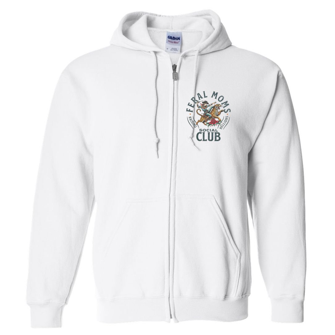 Feral Moms Social Club Trendy Mom Apparel Full Zip Hoodie