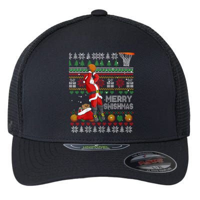 Funny Merry Swishmas Christmas Santa Playing Basketball Flexfit Unipanel Trucker Cap