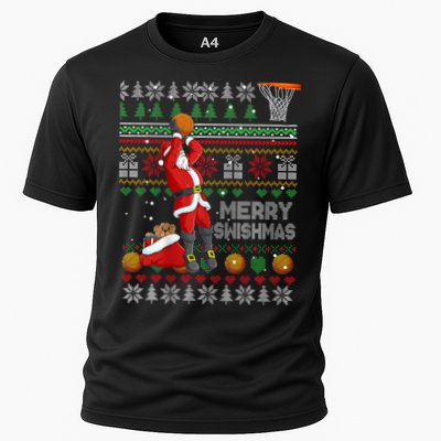 Funny Merry Swishmas Christmas Santa Playing Basketball Cooling Performance Crew T-Shirt