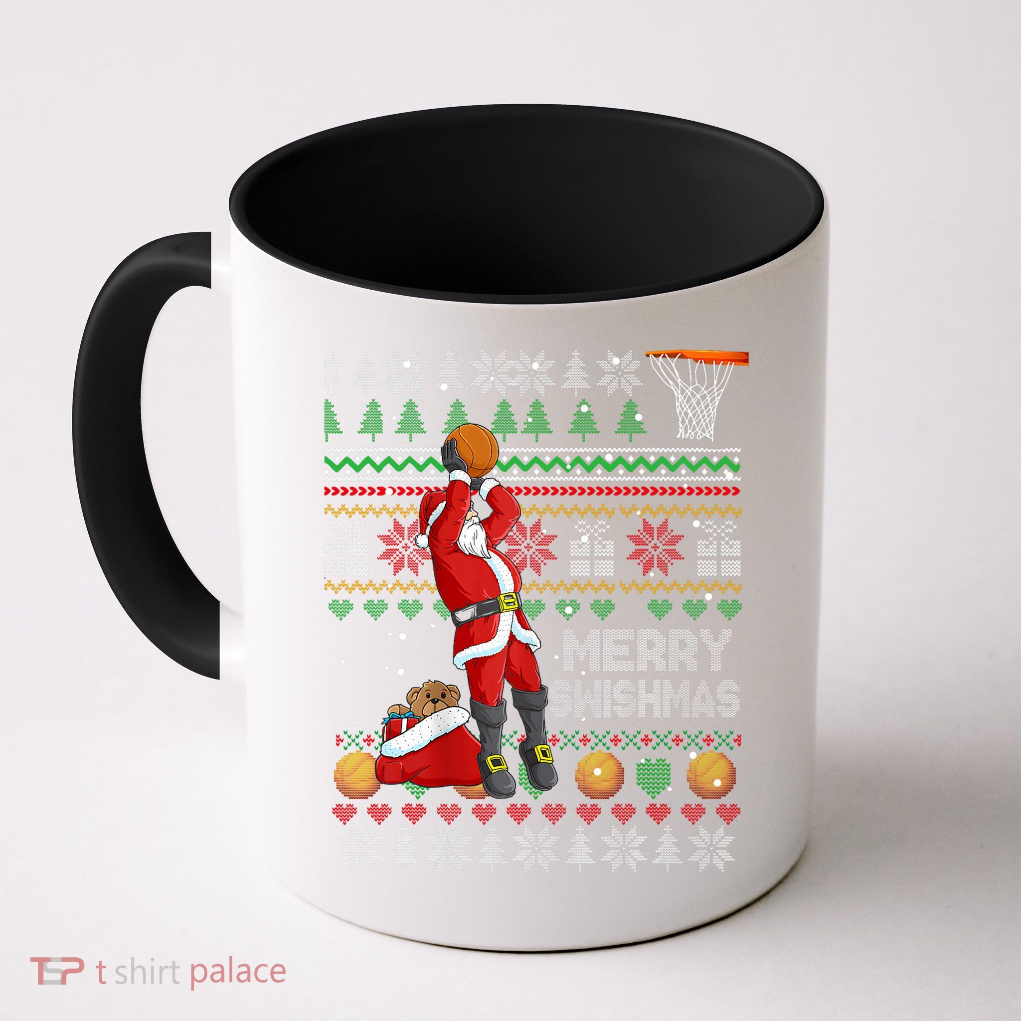 Funny Merry Swishmas Christmas Santa Playing Basketball Mug